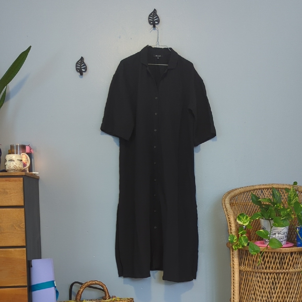 Madewell Wowne's oversize Black Casual Button Down Dress Oversized with Slit XS